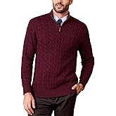 Kallspin Men's Quarter Zip Sweater Pullover Pure Cotton Cable Knit Long Sleeve Business Casual Knitwear