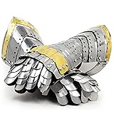 Nagina International Medieval Warrior Steel Gothic Knight Style Warrior Functional Gloves & Gauntlets | Brass Accent