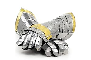 Nagina International Medieval Warrior Steel Gothic Knight Style Warrior Functional Gloves & Gauntlets | Brass Accent