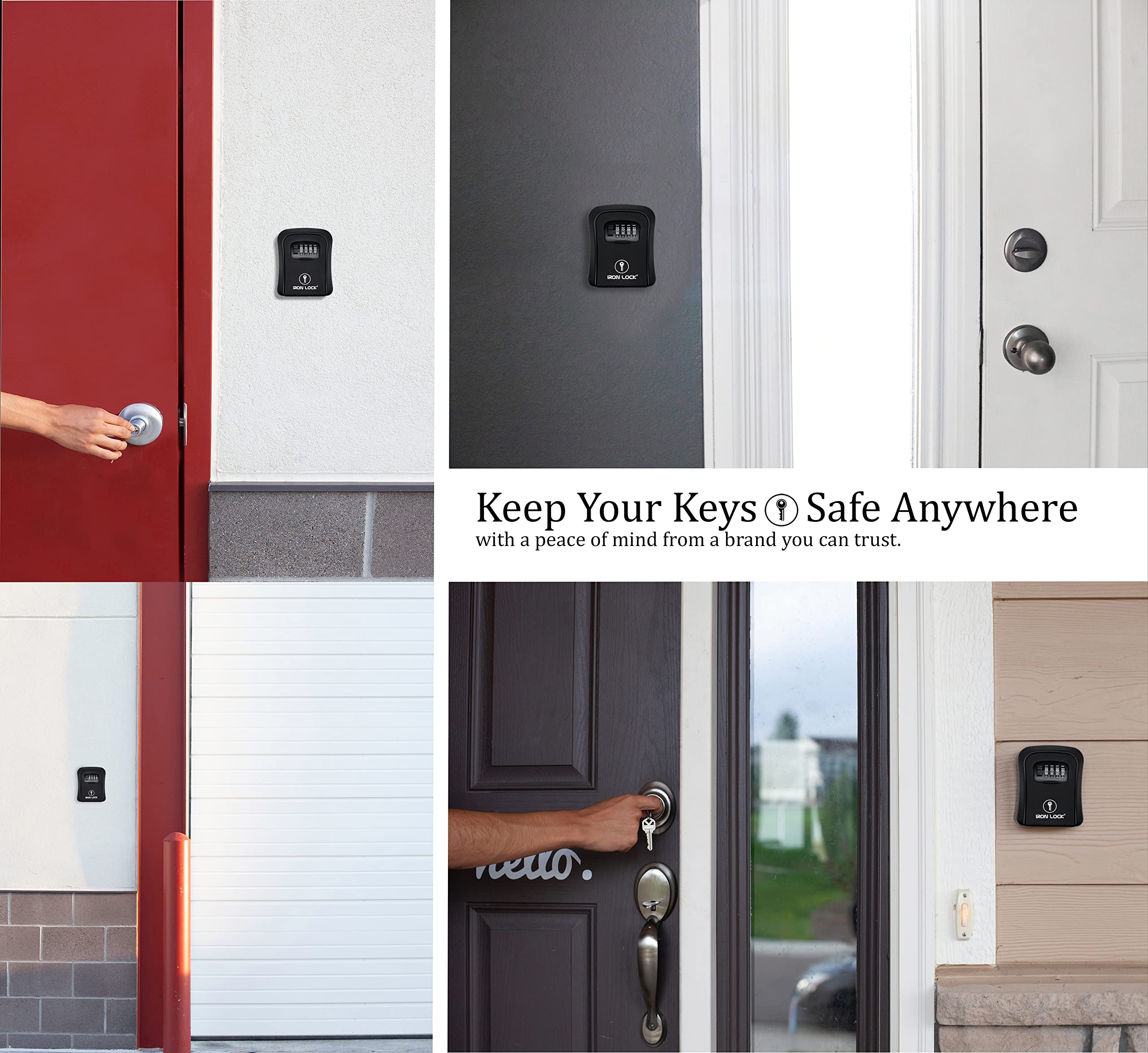 Iron Lock® Key Lock Box Wall Mount for Keys 4 Digit Combination with
