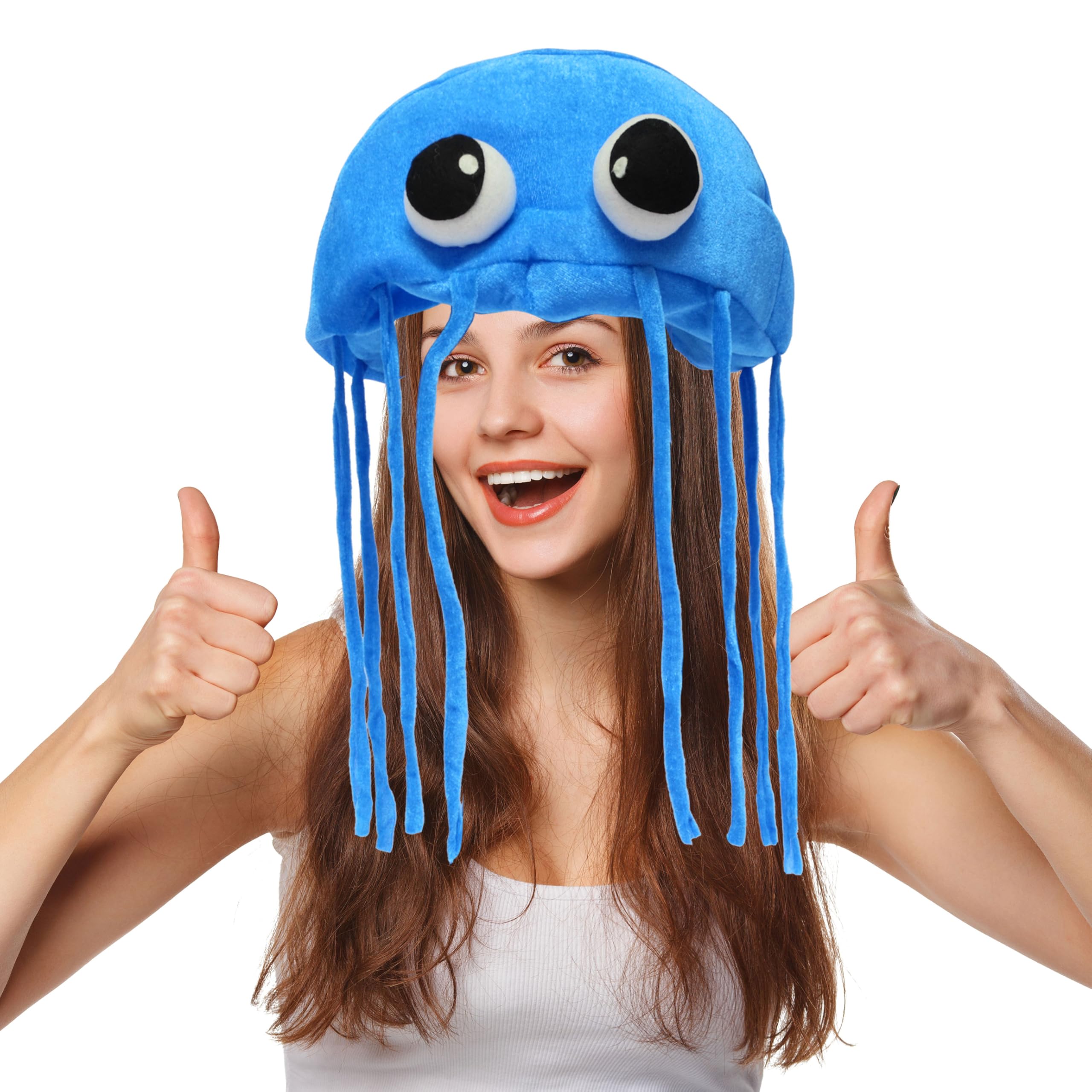 AceCool Jellyfish Costume Hat. Handmade Jellyfish Party Hat with Flexible Tentacles. Adult Size Costume Headwear. (Blue)