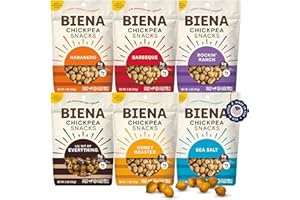 BIENA Chickpea Snacks - Crunchy Roasted Chickpeas - High Fiber Vegan Protein Snack for Adults & Kids - 6-Pack, 5 oz Bags - BBQ, Habanero, Honey Roasted, Lil' Bit of Everything, Sea Salt, Rockin' Ranch