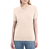 Women's 100% Merino Wool Sweaters Short Sleeve V Neck Sweater T-Shirt Business Summer Pullover Tops Vacation Outfits
