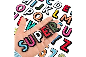 EMORBALS 108Pcs Iron on Letters for Fabric, Letters Patches A-Z, Embroidered Number Patches 0-9, Iron on/Sew on Alphabet Patch for Clothes, Hat, Socks, Jeans