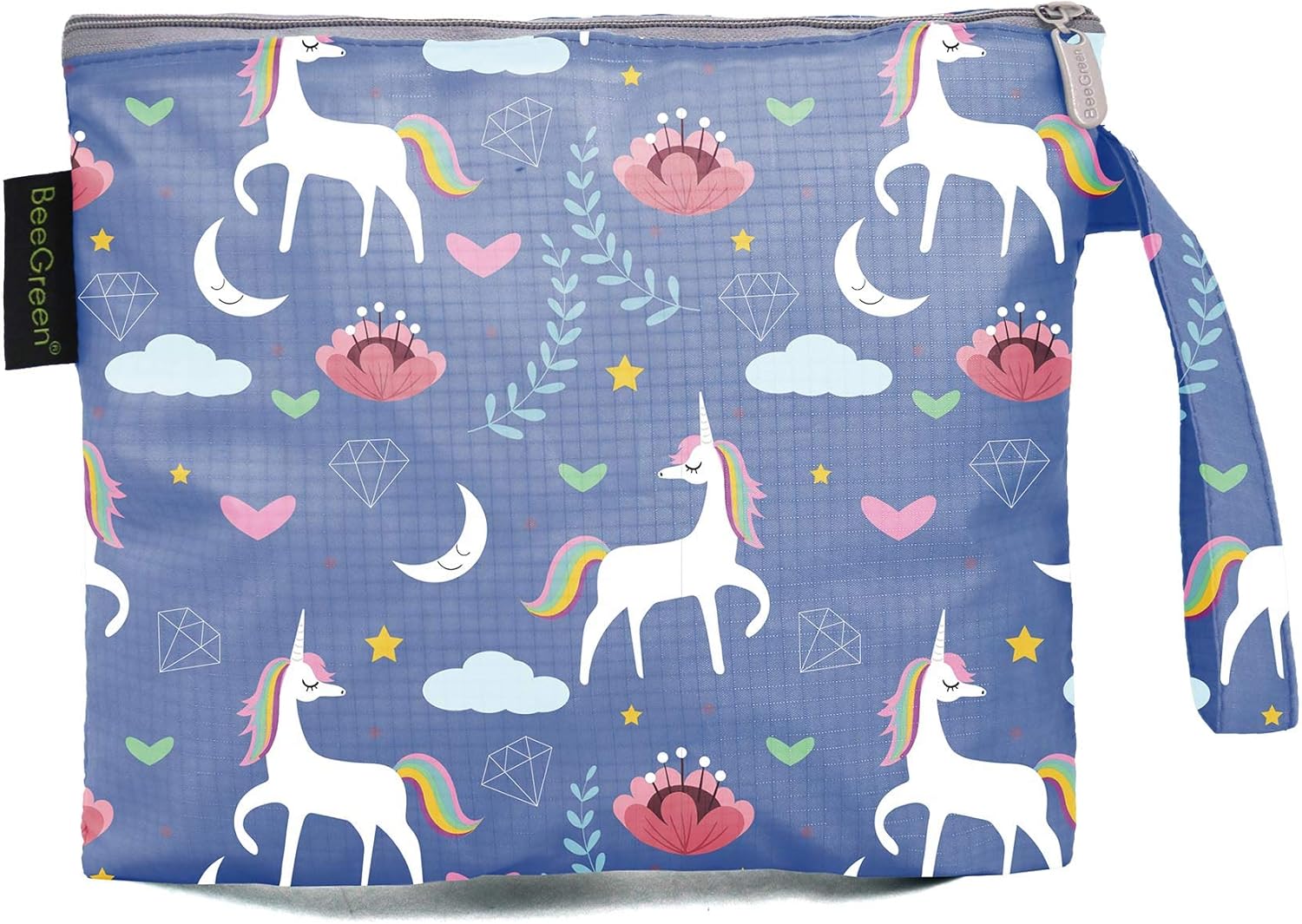 Lovely Snacks Bags Double Layer Reusable Blue Sandwich Bags with Food-Grade PEVA Lining Nylon Washable BPA Free Snack Bags for Office Work School Picnics, Unicorn