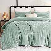 CozyLux Fluffy Queen Comforter Set - Super Soft Faux Fur Sage Green Comforter Queen Size, Winter Warm Fleece Bedding Set, 3 Pieces Plush Fuzzy Bed Set (1 Shaggy Comforter, 2 Pillowcases)