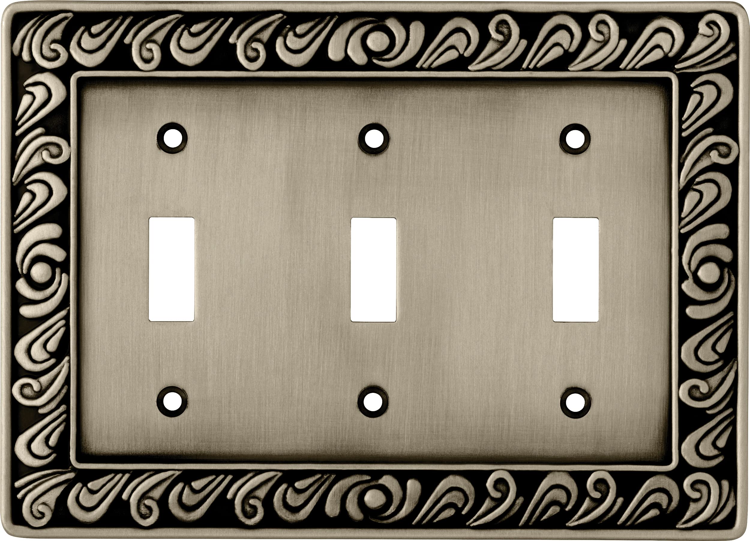 Brainerd Paisley Triple-Switch Wall Plate, Brushed Satin Pewter, Triple & Brushed Satin Pewter