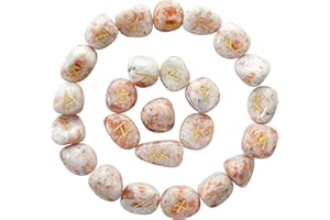 Crocon Sunstone Rune Stones Set Engraved with Elder futhark Crystal Runes Set, Reiki Healing runas for Meditation Chakra Balancing, Rune Stone for Beginners with Crystal Guide & Pouch |15-20 mm