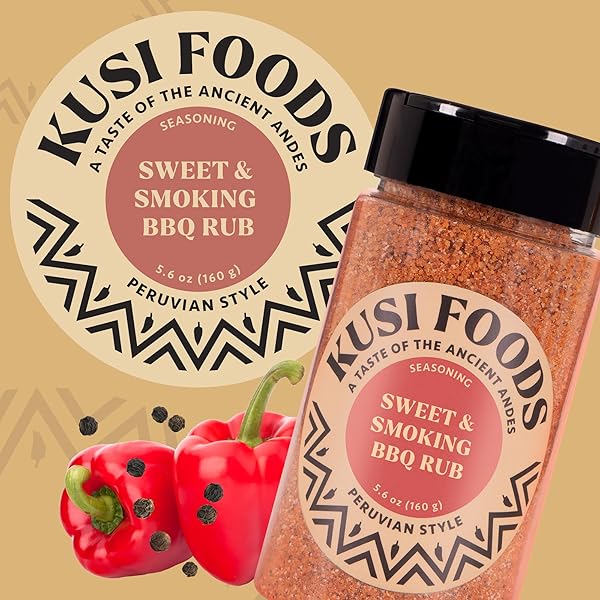 KUSI FOODS PERUVIAN SWEET & SMOKING BBQ RUB 5.6 OZ, SEASONING WITH PAPRIKA, CELERY SEED AND VINEGAR, NATURAL INGREDIENTS, PERFECT FOR GRILLING, AIRFRYER, MEAT, CHICKEN, LOW CALORIES