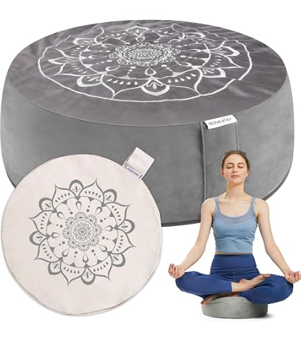 Coussin De Méditation Rond Zafu En Cosses De Sarrasin - 38x38x13 Cm, 4 Coloris, Déhoussable Avec Poignée