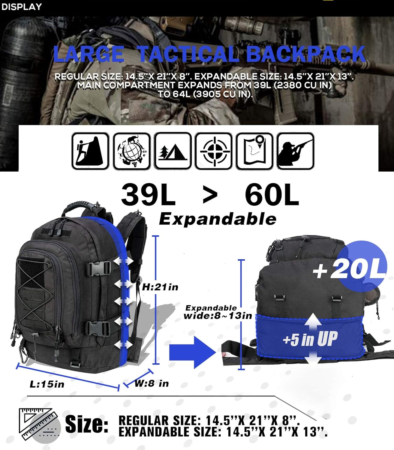 WolfWarriorX Backpack for Men Tactical 3 Day Expandable Bag : Sports & Outdoors