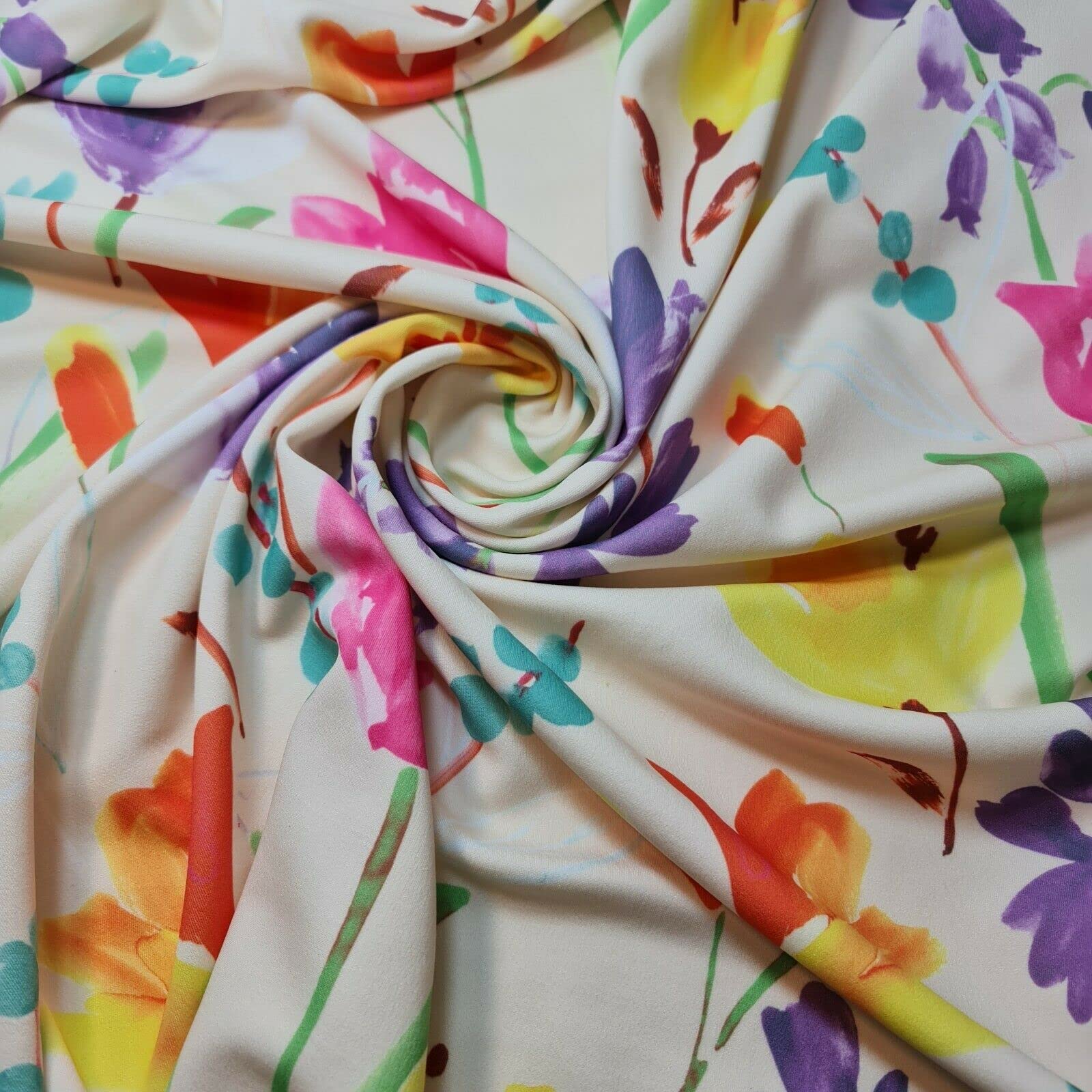 Plain Scuba/Crepe Jersey Stretch Spandex Dress Fabric Material 58" Wide (Lemon Floral)