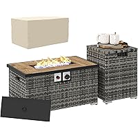 Outsunny 2 Piece Propane Fire Pit Table Set with Hideaway Propane Tank Holder, 32" 40,000 BTU Rattan Outdoor Gas Fire Table w