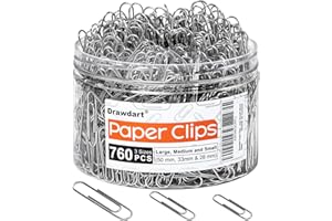 760PCS Paper Clips, Drawdart Assorted Sizes Large, Medium and Small Paperclips, 2 Inch, 1.3 Inch & 1.1 Inch Paper Clip, Suitable for Office School Paperwork and Daily Use (Silver)