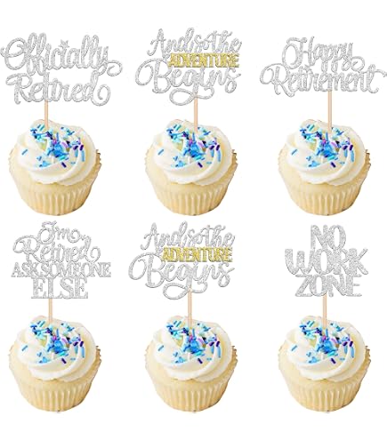 30-Piece Happy Retirement Cupcake Toppers – Black & Gold ‘Officially Retired’ Picks For Retirement Party Decor