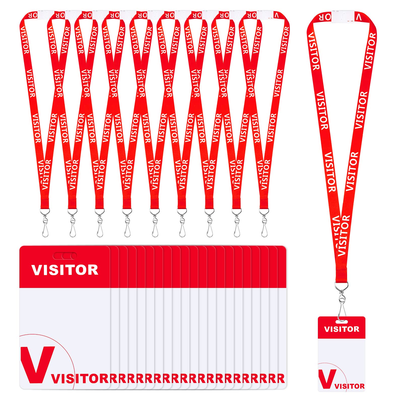 50 Set Heavy Duty Visitor Badges with Lanyards 50 Pcs Guest Name Badge Pass for Visitors with 50 Pcs Red Visitor Lanyard Heavy Duty Plastic Name Tag for Company School Exhibition Fundraiser Vendor