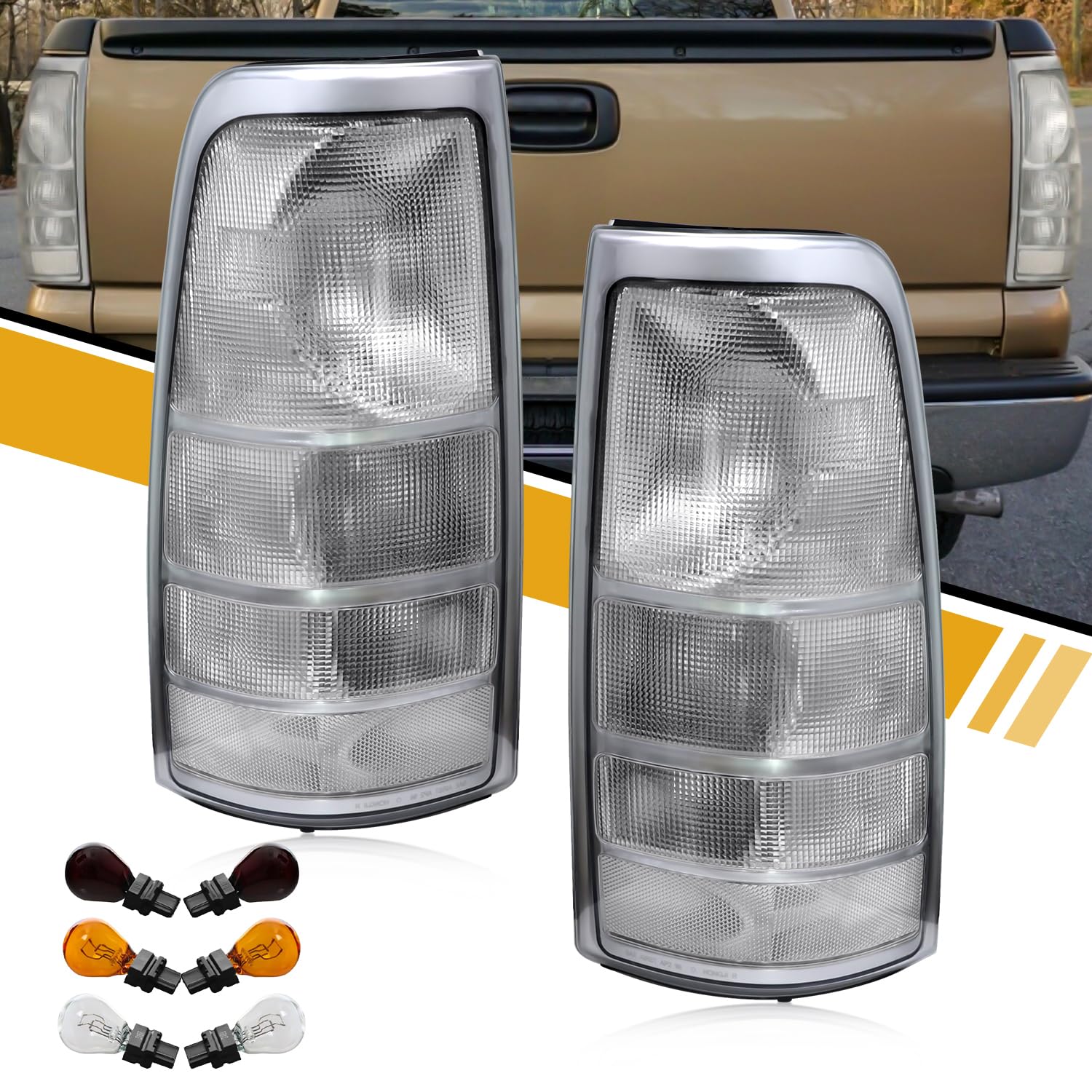 Mayello Full Light Set For 1999-2002 Chevy Silverado 1500/2500 – Headlights, Bumper Lights, Tail Lights (Smoke Lens)