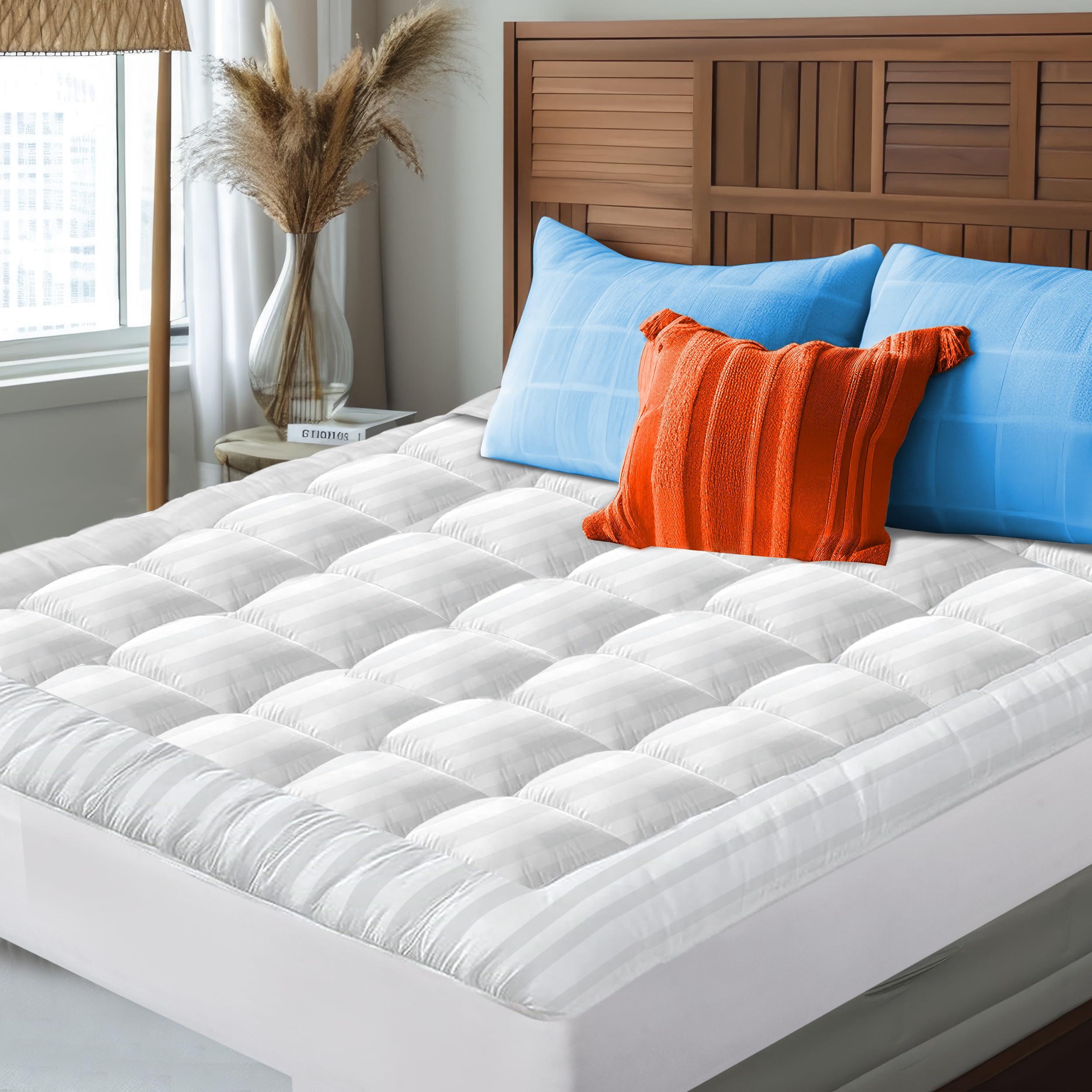 Photo 1 of 100% Cotton Top King Mattress Topper, Breathable & Cooling Kingsize Mattress Toppers, Elastic Fitted Mattress Topper King with 8”-21” Deep Pocket, Durable Mattress Pad for Back Pain Relief (78"x80")