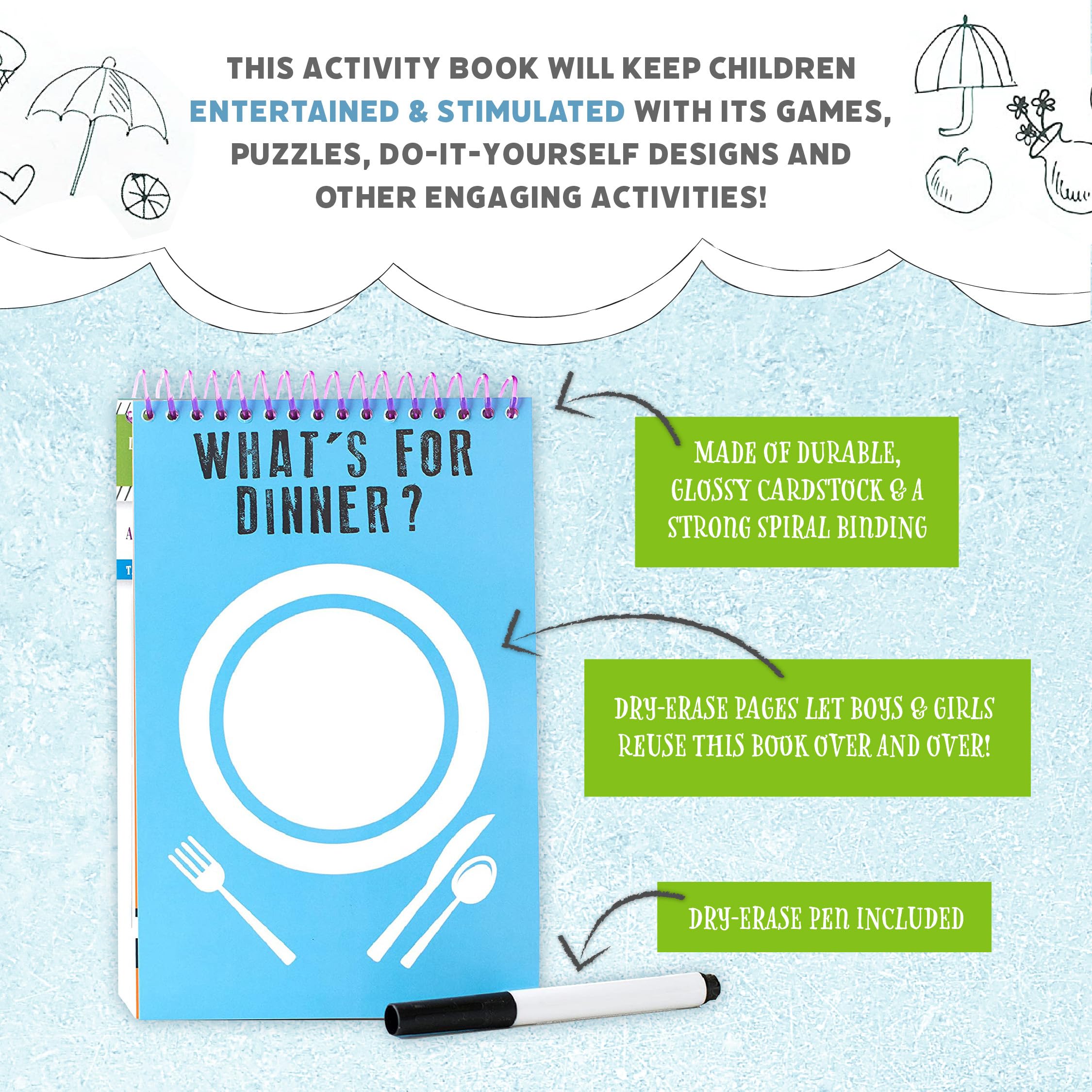 Squirrel Products Mom, I'm Bored Children's Activity Book, Fun Reusable Dry Erase Toy - Roadtrip Essentials, Word Games, Screen Free Activites for Kids Ages 3 and Up - Original Version