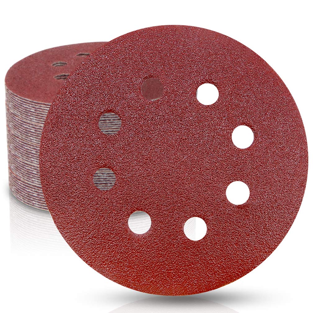 WooZuu 50 Pcs 125mm Sanding Discs, 5 Inch Hook and Loop Sanding Discs 80 Grit Sanding Pads For Random Orbital Sander, 8 Holes Orbital Sander Discs Sandpaper For Sanding and Polishing Wood Walls Metal
