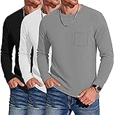 August Alley 3 Pack Men's Waffle Long Sleeve Shirts Crew Neck Thermal Patch Pocket Underwear Tops Casual Pullover Layer