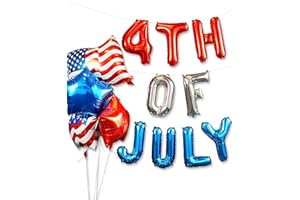 HOUSE OF PARTY 4th of July Balloons, USA Themed Accessories | Patriotic American Flag Balloons - 19"x26" | Mylar Star Foil Balloons - 18"x18" | Red, Silver, and Blue Balloons for Labor Day Decorations
