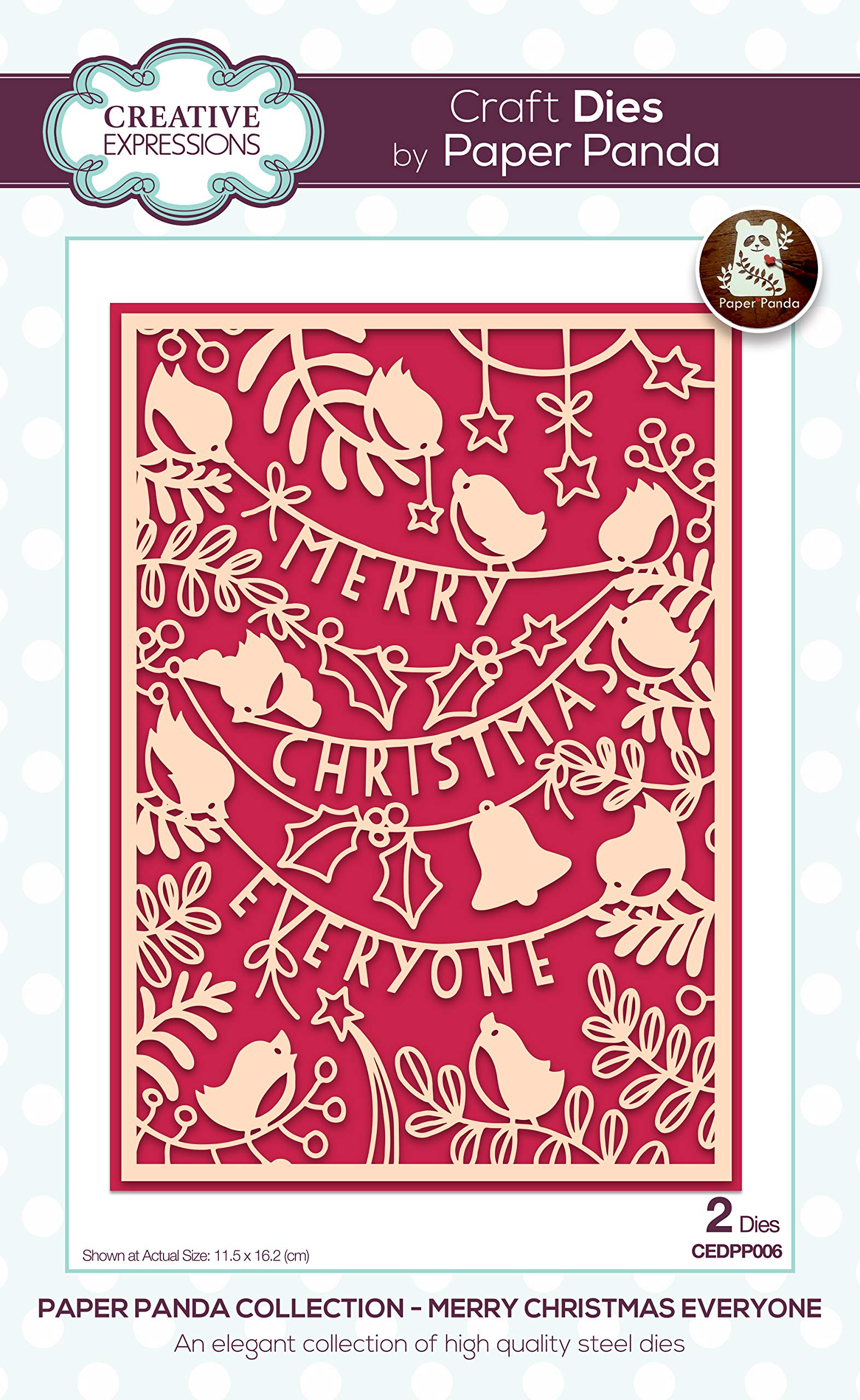 Creative Expressions Paper Panda-Merry Christmas Everyone-Craft Die, Metal, 16.2 x 11.5
