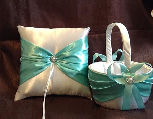 Amazon Com Wedding White Or Ivory And Light Turquoise Blue Ring