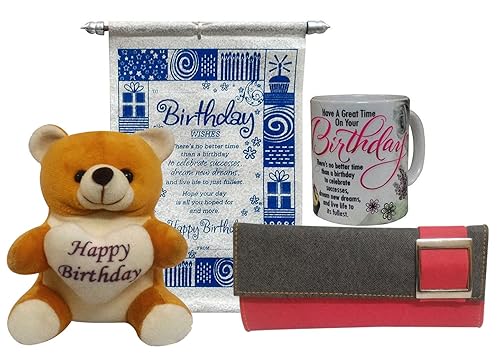 Saugat Traders Womens Blue Wallet , Scroll Card, Soft Toy, Coffee Mug