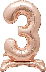 Unique 3 Rose Gold Foil Balloon 76cm Free-Standing Party Decor