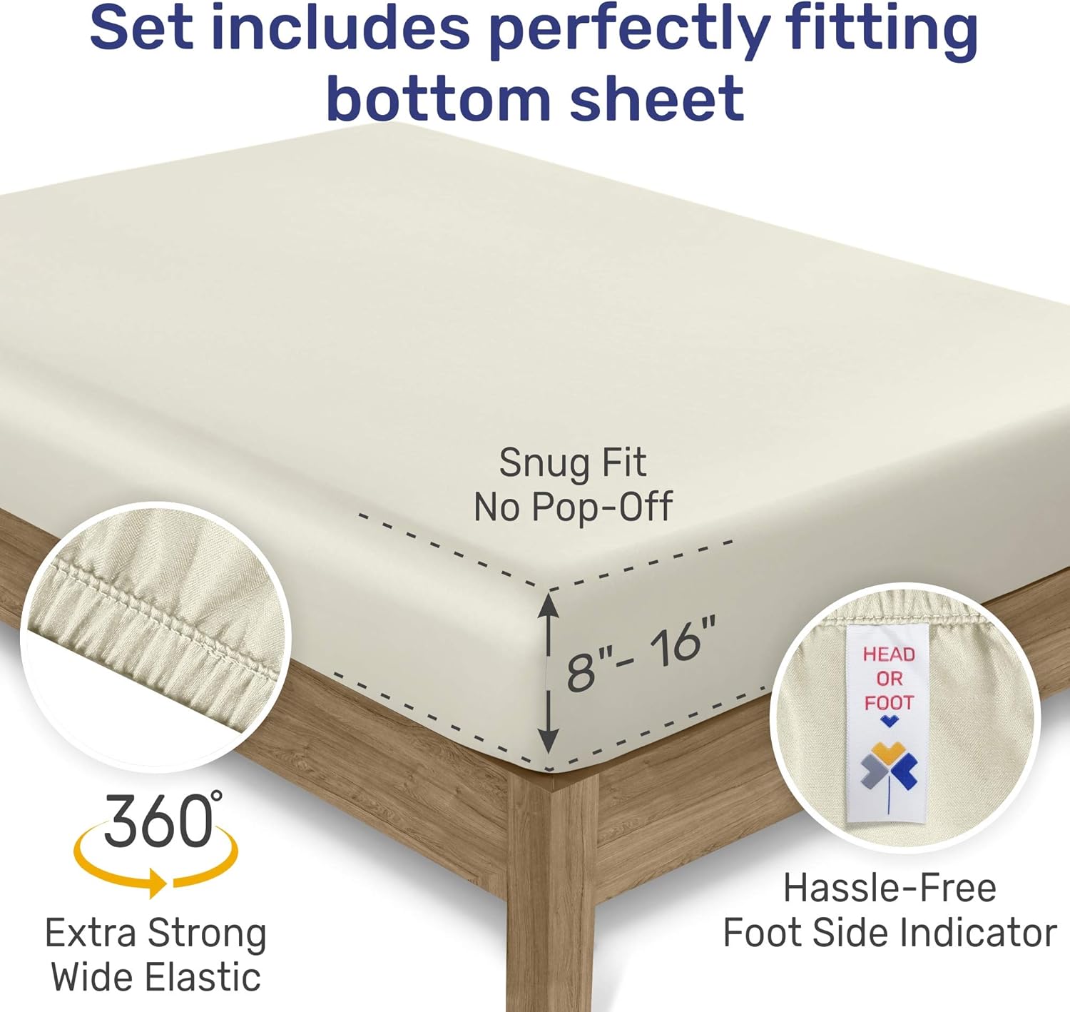 600-Thread-Count Best 100% Cotton Bed Sheet Set - Ivory Extra Long-staple Cotton Queen Sheet For Bed, Fits Mattress 16'' Deep Pocket, Breathable & Sateen Weave 4-Piece Sheets and Pillowcases Set: Home & Kitchen