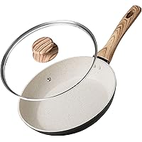 MICHELANGELO 10 Inch Frying Pan with Lid, Nonstick Frying Pan with Bakelite Handle, 10 Inch Frying Pan Non Stick, White…