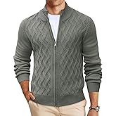 Yousify Mens Cardigan Sweater Full Zip Cable Knitted Stand Collar Cardigan Casual Long Sleeve Sweaters