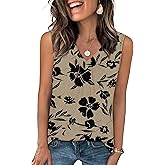 OFEEFAN Tank Top for Women Loose Fit Sleeveless Shirts V Neck Summer Clothes Ruched Women's Tees and Tanks Curved Hem