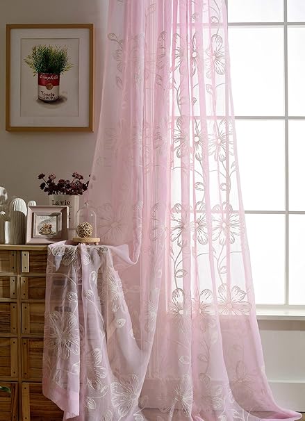 Amazon Com Zwb Pastoral Beautiful Flower Embroided Sheer Window
