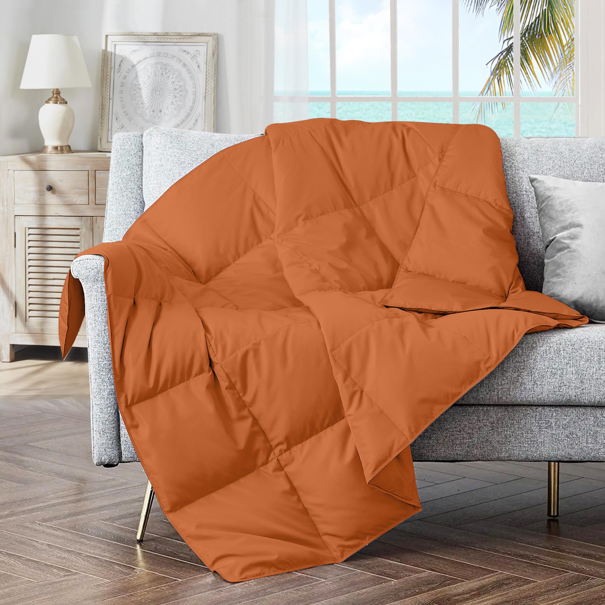 Photo 1 of puredown® Soft Feather Down Throw Blanket Lightweight Packable Couch Throw for Indoor and Outdoor Use, Throw 50"X70", Burnt Orange, 12oz