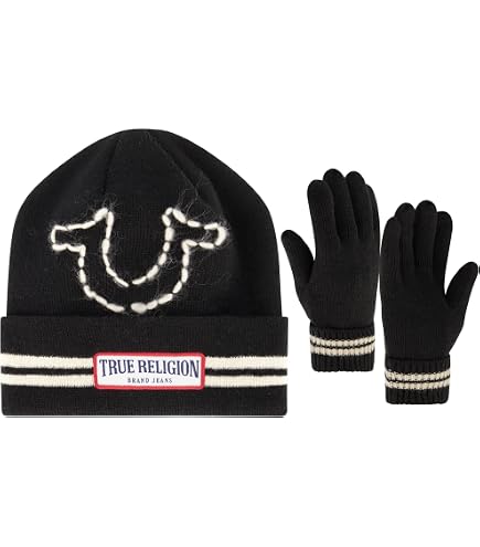 True Religion Rhinestone Knit Beanie & Touchscreen Glove Set - One Size True Religion Beanie Hat and Touchscreen Glove Set, Black  main image 4