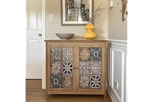 MAISON ARTS Accent Cabinet with 2 Doors and 1 Shelf, Farmhouse Boho Storage Cabinet with Solid Wood Frame, Small Buffet Sideboard for Living Room Entryway, Holds Up to 245lbs