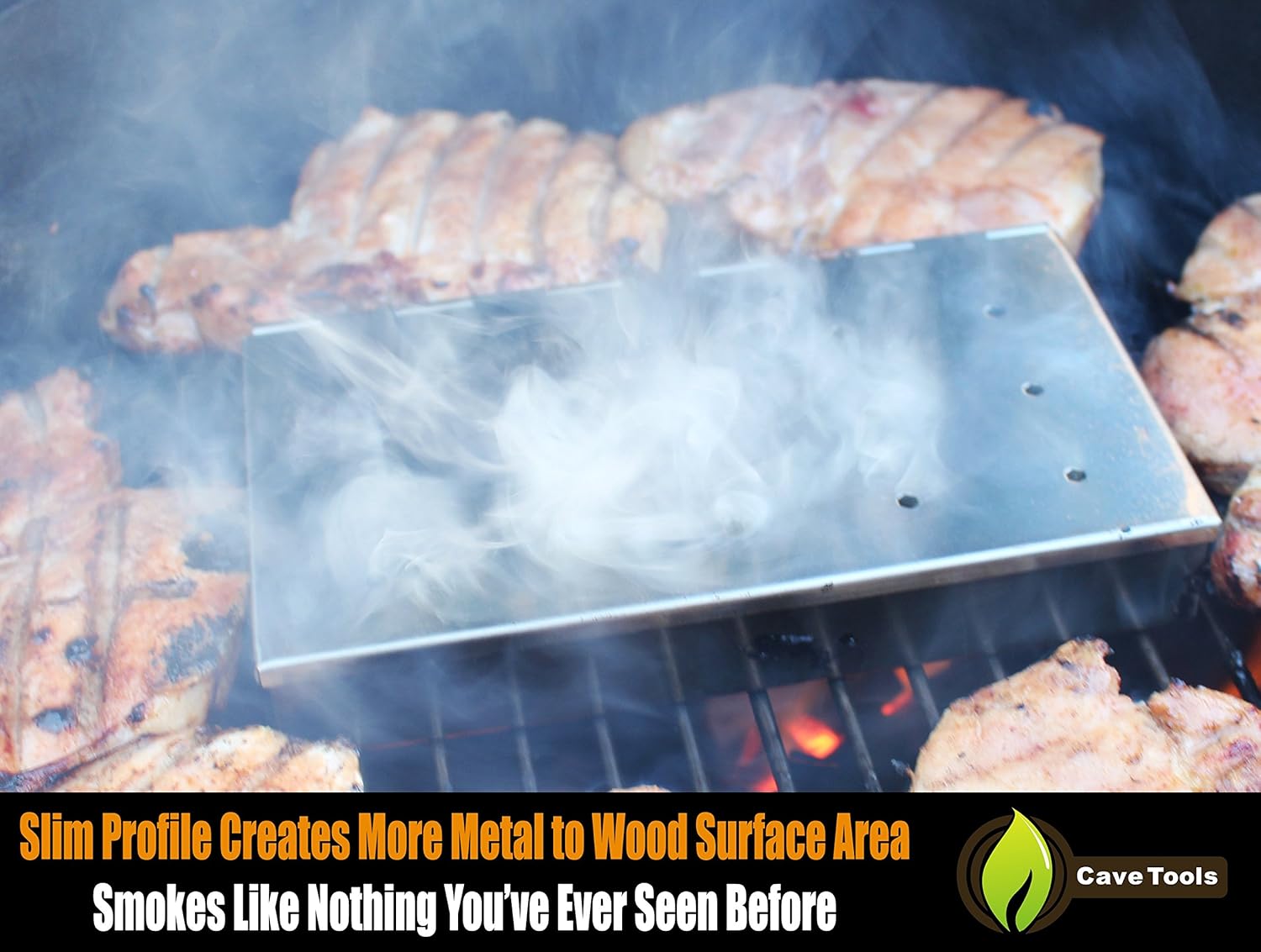 Smoker Box Maximum Wood Chip Capacity - 25% Thicker Stainless Steel Won't Warp - Charcoal & Gas Grill BBQ Meat Smoking Hinged Lid - Best Grilling Accessories & Barbecue Utensils for Dad: Garden & Outdoor