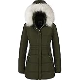 Chrisuno Women's Winter Warm Coats Puffer Jacket Long Drawstring Waterproof Snow Parka With Removable Faux Fur Trim Hood
