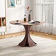 WILLIAMSPACE 47.24" Round Wood Dining Table for 4 to 6, Modern Kitchen Table with Wooden Unique Pedestal Base, Mid Century Circular Tabletop for Leisure Coffee Table Furniture, Walnut