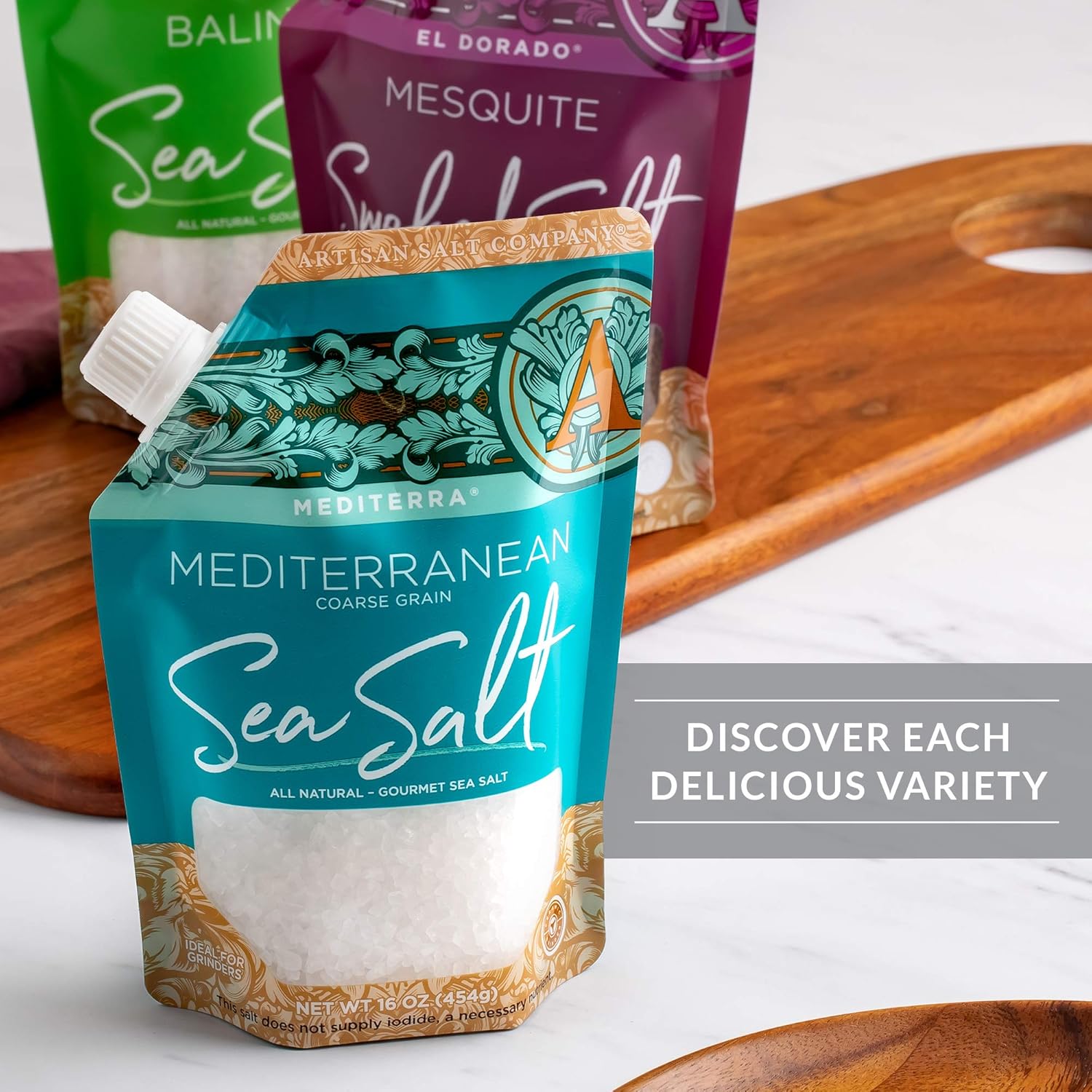 SaltWorks Mediterra Mediterranean Sea Salt, Coarse, Artisan Pour Spout Pouch, 16 Ounce : Grocery & Gourmet Food