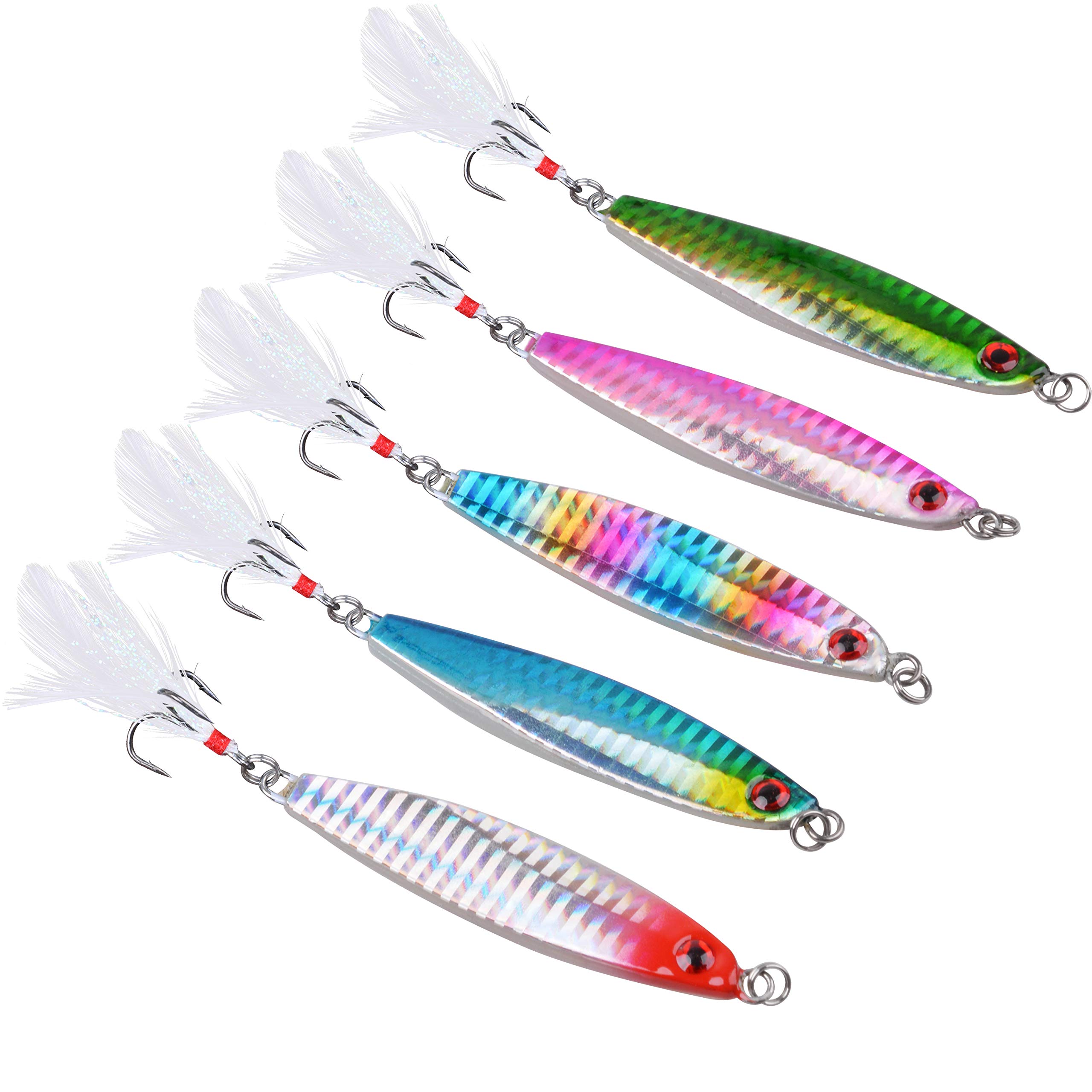 OROOTL Metal Jigging Spoon Lures, 5pcs Fishing Spoons Saltwater Fishing Lures Vertical Jigging Lures Surf Fishing Trolling Spoon Sinking Metal Fishing Bait for Saltwater Freshwater Bass Fishing