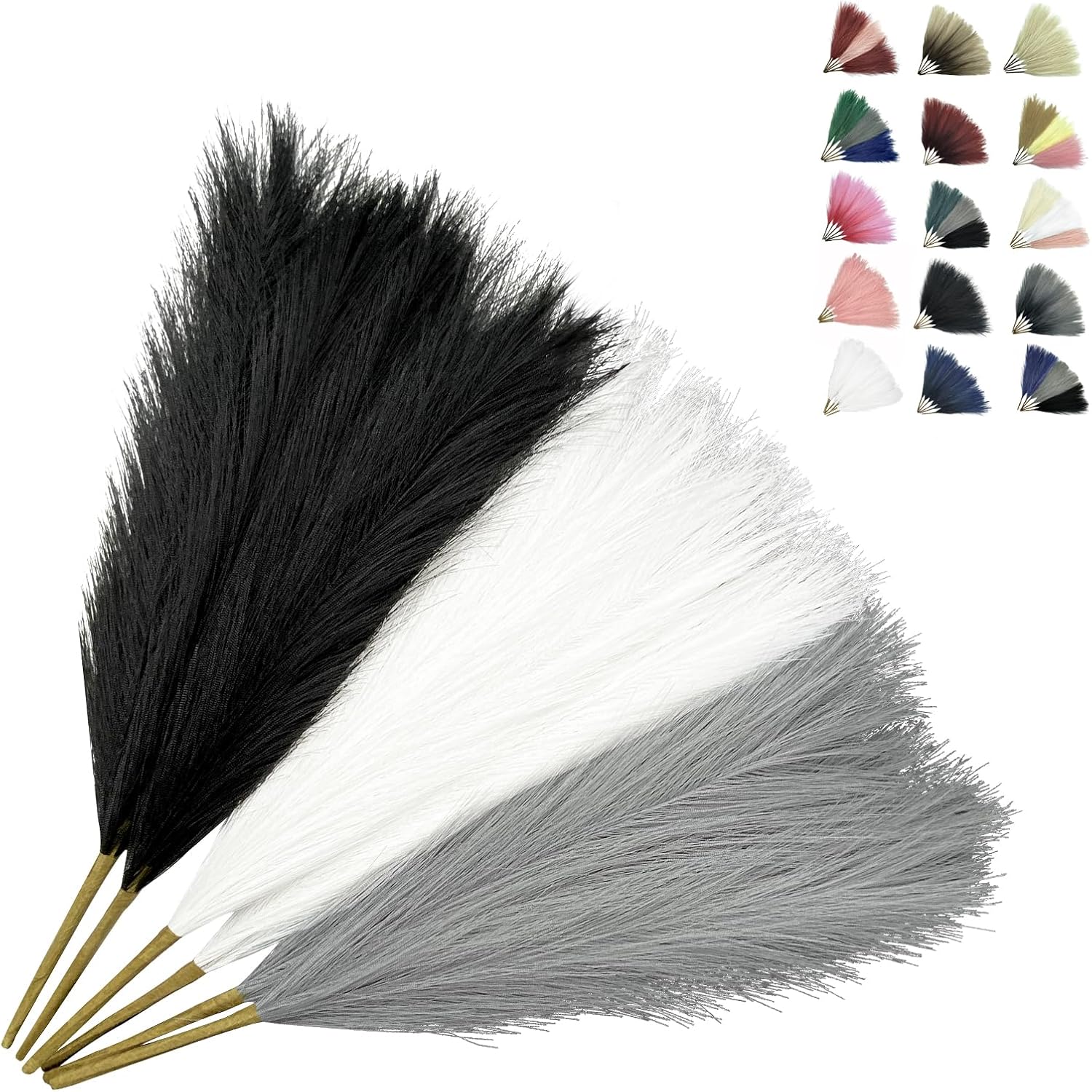 Dried & Preserved Flora - Pampas Grass 6pcs 17.8 Inch, Faux Pampas Grass Pink Pampas Decor, Artificial Pampas Grass Short Blush Wedding Decoration, Table Centerpieces Pink Party Decor(Black, Grey, White)