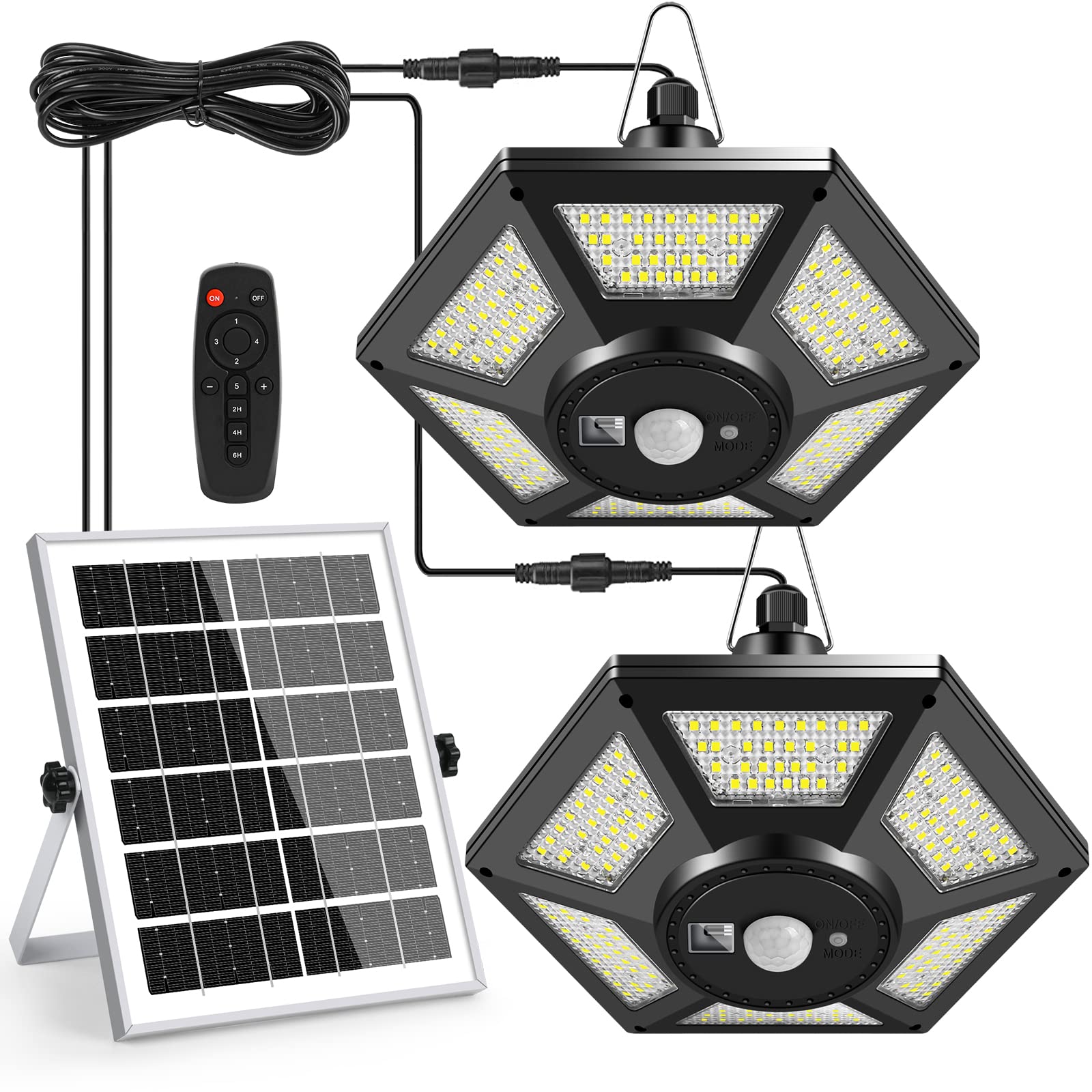 Photo 1 of **MISSING REMOTE/NO BOX***Deogos Solar Pendant Lights, Dual Head Solar Shed Lights with Motion Sensor for Outdoor,180 LED Solar Indoor Lights with Remote Control for Barn Gazebo Garage Garden Home