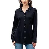 Women's Cotton Basic Button Down Shirt Long Sleeve Wrinkle Free Collared Blouse Lightweight Soft Comfortable Jersey Knit Tops