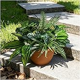 Large Realistic Faux Outdoor Plants, Artificial Greenery Set with Silk Leaves for Patio, Porch, Garden Decor, UV Resistant Plastic Stems, Lifelike Shrubs for planters and Front Door Decorations