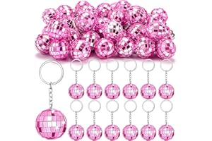 ZHWKMYP 25Pcs Pink Disco Ball Keychain, Mini Small Pink Mirror Disco Ball Bulk Keyring Party Favors for 70s 80s Party Supplies Decorations