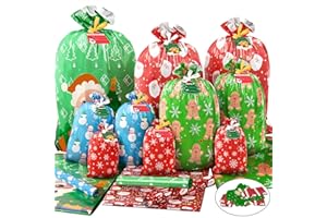 BlessedSeason 22PCS Christmas Gift Bags, 5 Styles Christmas Bags for Gifts, Holiday Reusable Christmas Gift Bags (3 X-Large, 3 Large, 5 Medium, 5 Small, 6 Mini) & 22 Cards & 16 Ribbons & 40 Ties