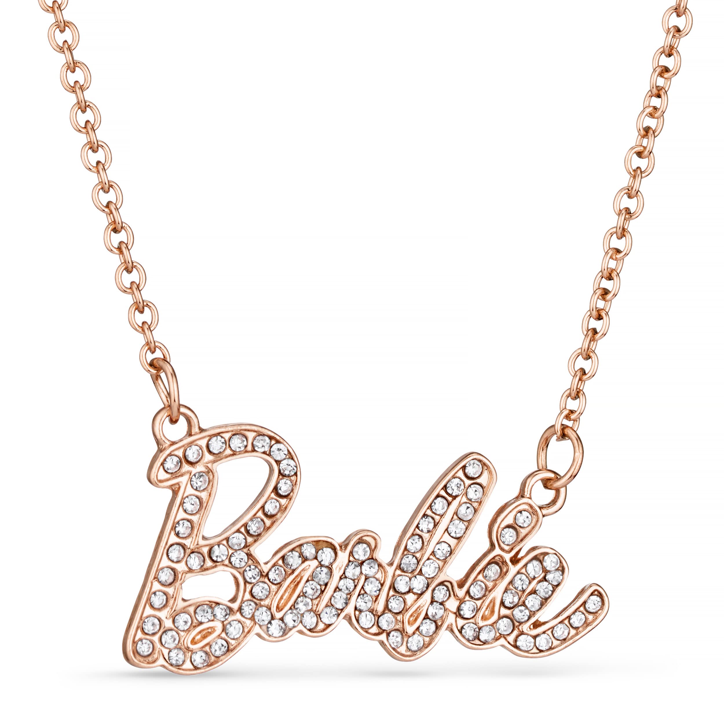 Barbie Crystal Logo Necklace (Rose Gold), Zinc
